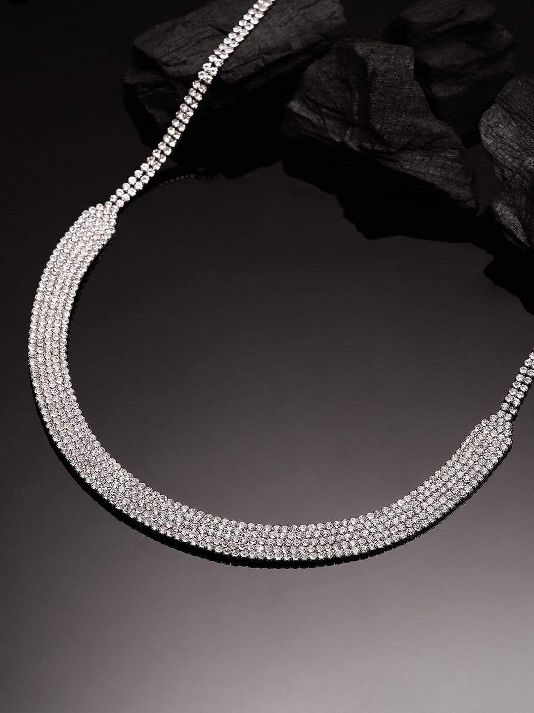 Wentra Silver Toned Handcrafted Rhinestone Necklace