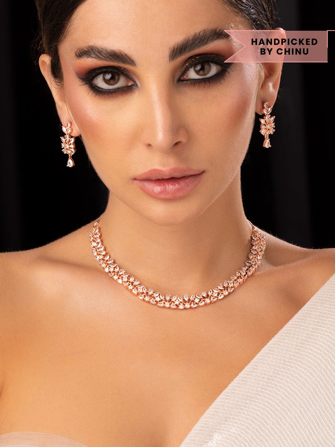 Wentra Simple Gold Toned CZ Necklace Set