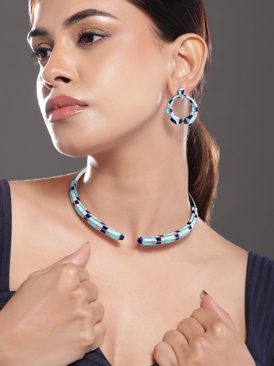 Blue American Diamond Zirconia Choker Set