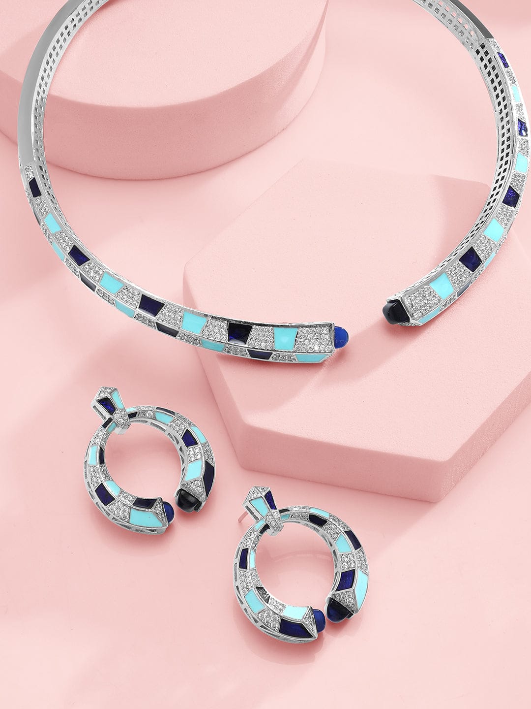 Blue American Diamond Zirconia Choker Set