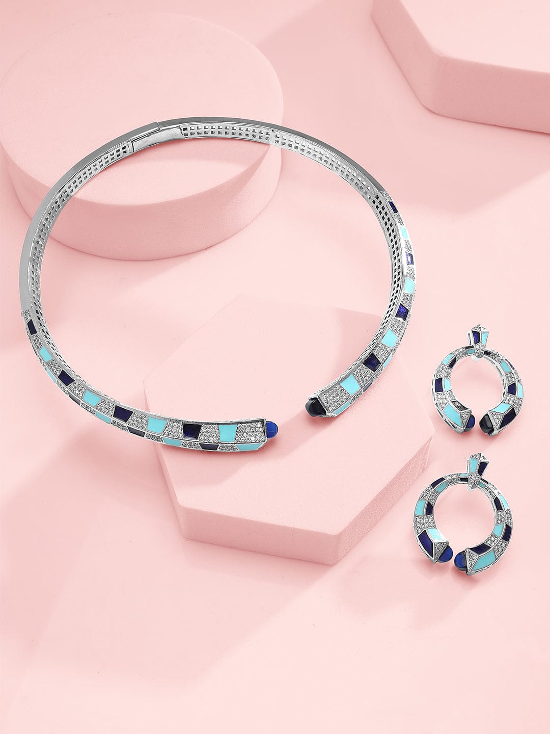 Blue American Diamond Zirconia Choker Set