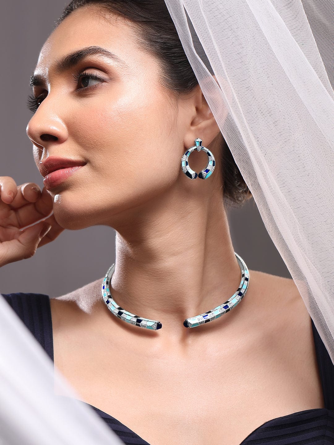 Blue American Diamond Zirconia Choker Set
