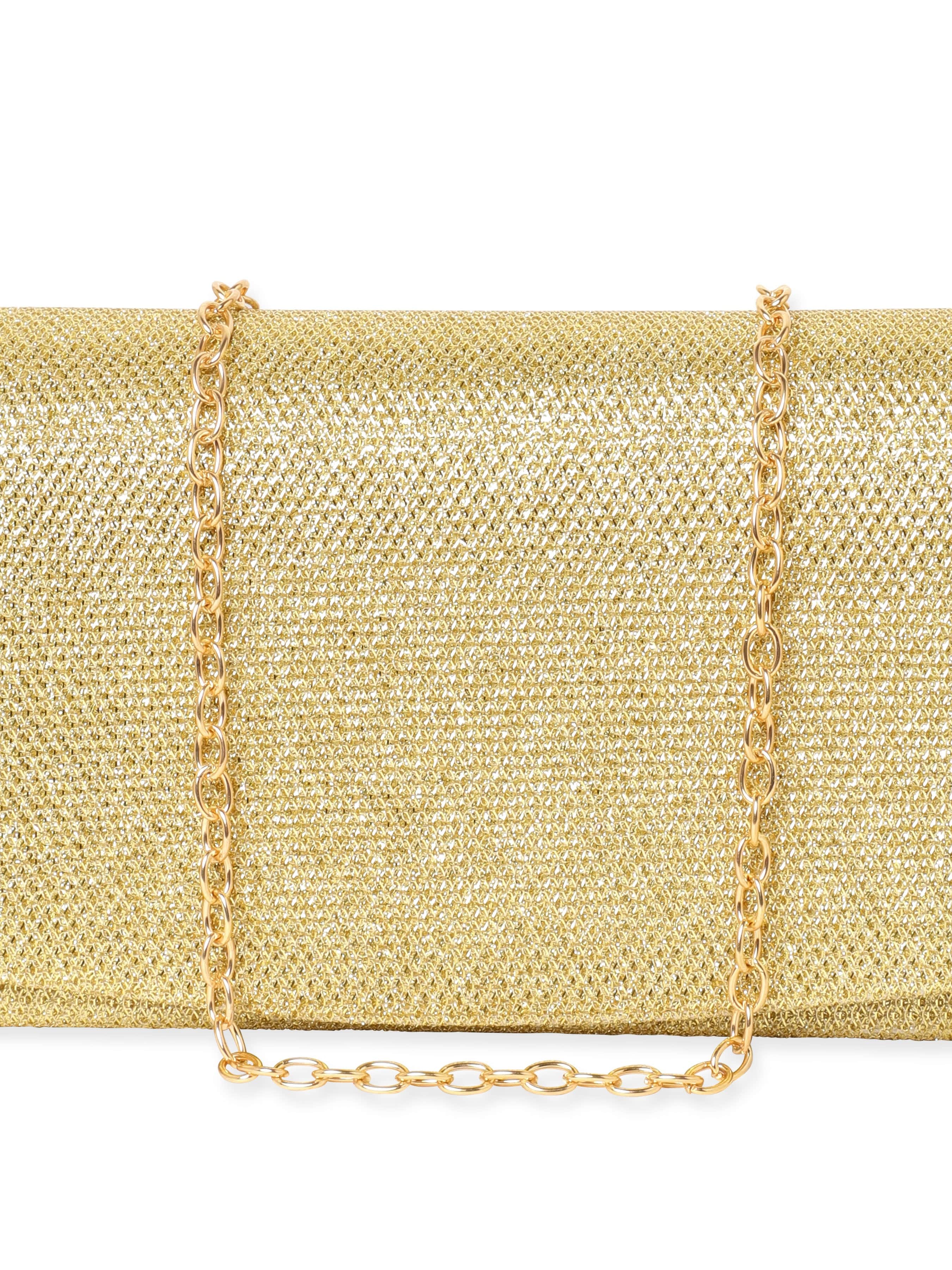 Wentra Timeless Glamour Handcrafted Beige Shimmery Clutch Bag