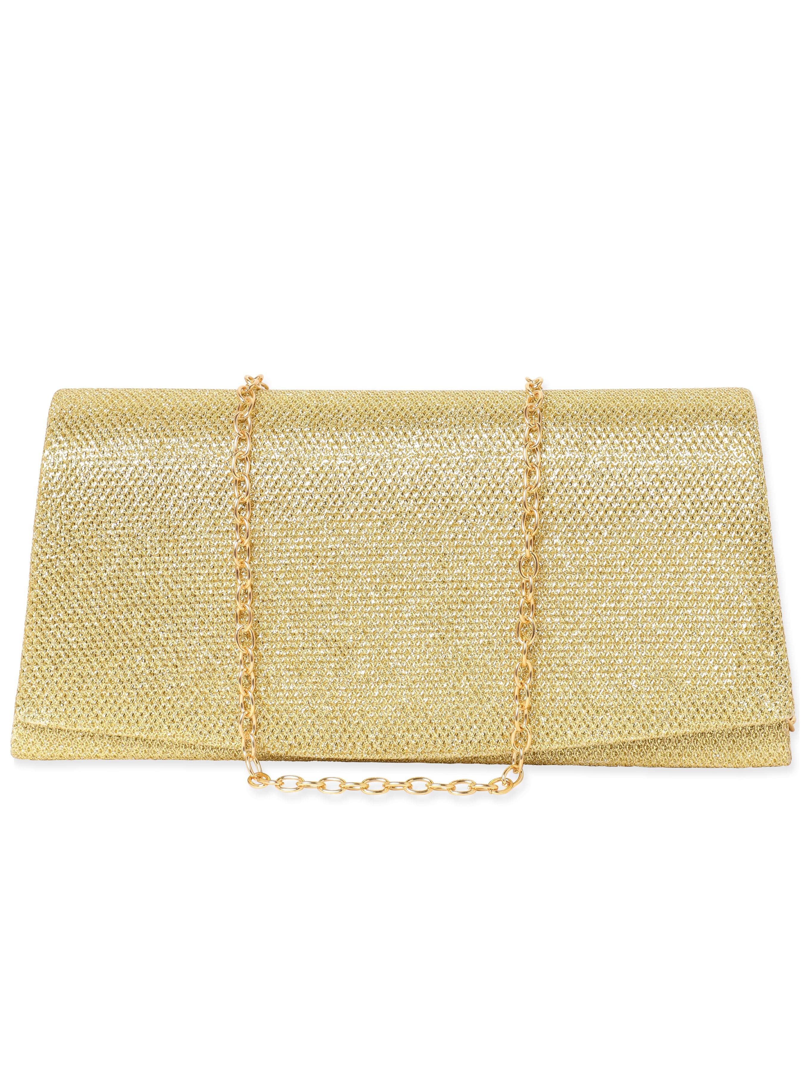 Wentra Timeless Glamour Handcrafted Beige Shimmery Clutch Bag