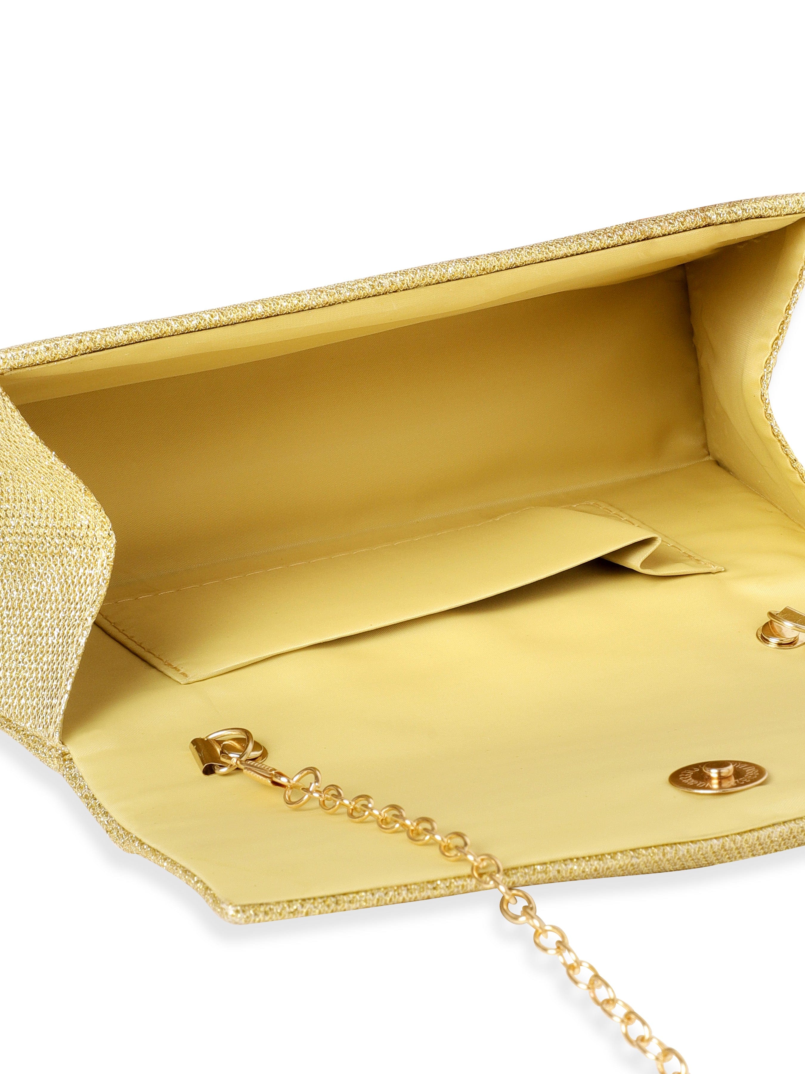 Wentra Timeless Glamour Handcrafted Beige Shimmery Clutch Bag