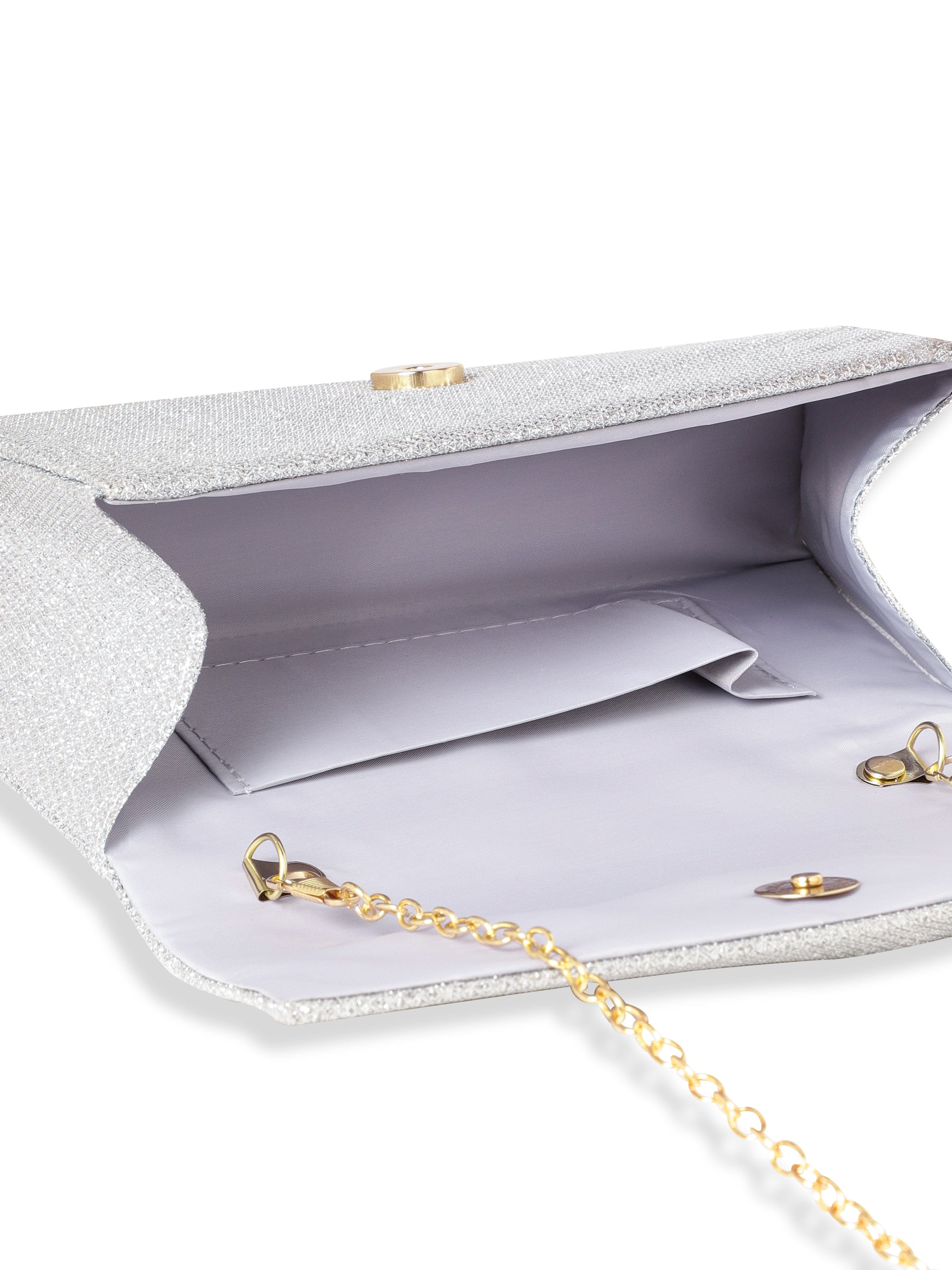 Wentra Timeless Radiance Handcrafted Silver Shimmery Clutch Bag
