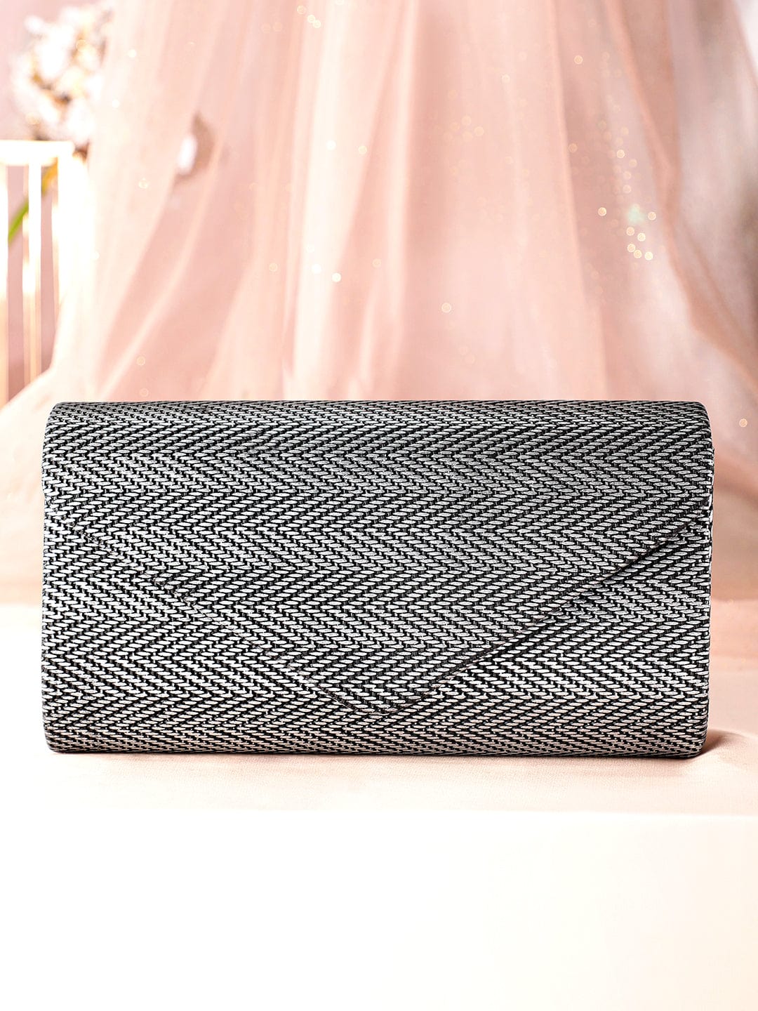 Wentra Urban Elegance Handcrafted Grey Textured Clutch