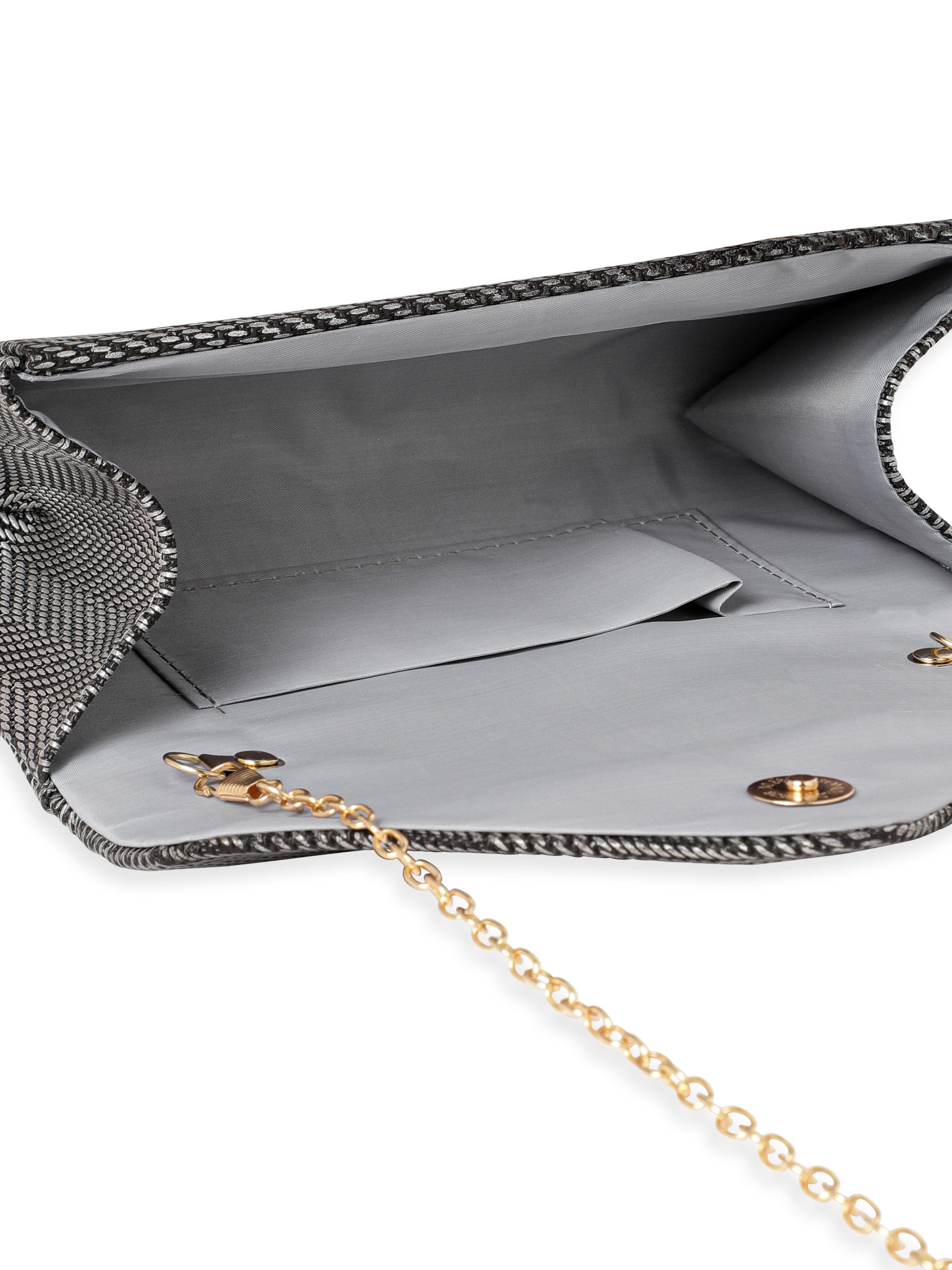 Wentra Urban Elegance Handcrafted Grey Textured Clutch