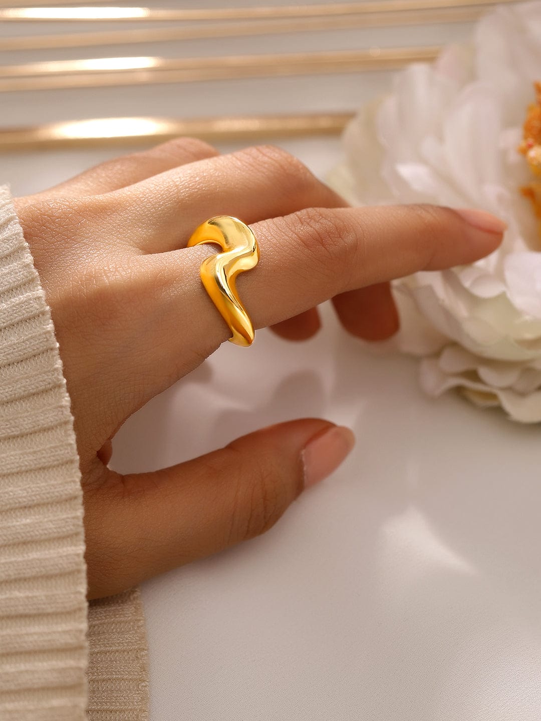 Wentra Voguish 18K Gold-Plated Abstract Statement Adjustable Ring