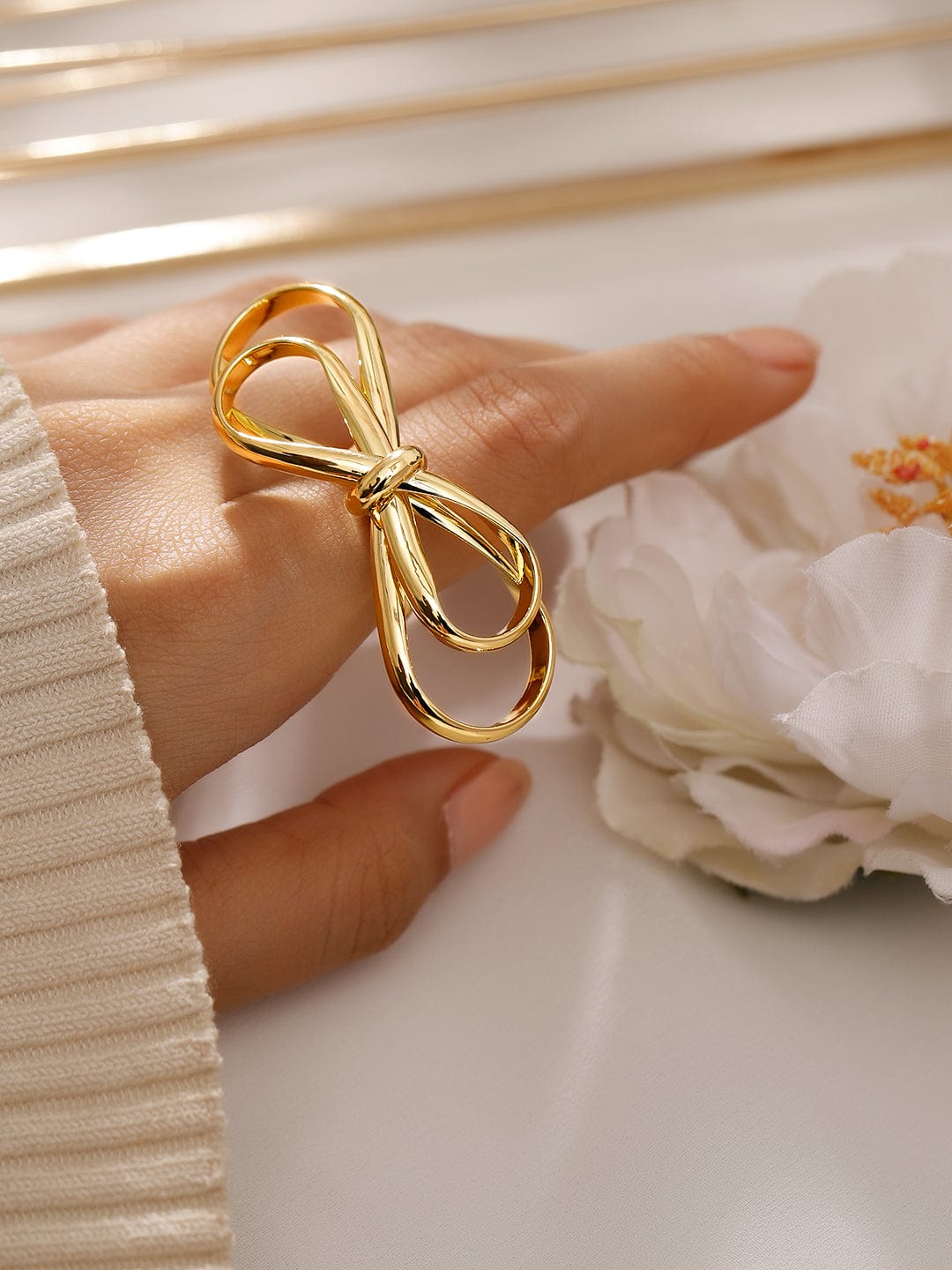 Wentra Voguish 18K Gold-Plated Adjustable Bow Knot Ring