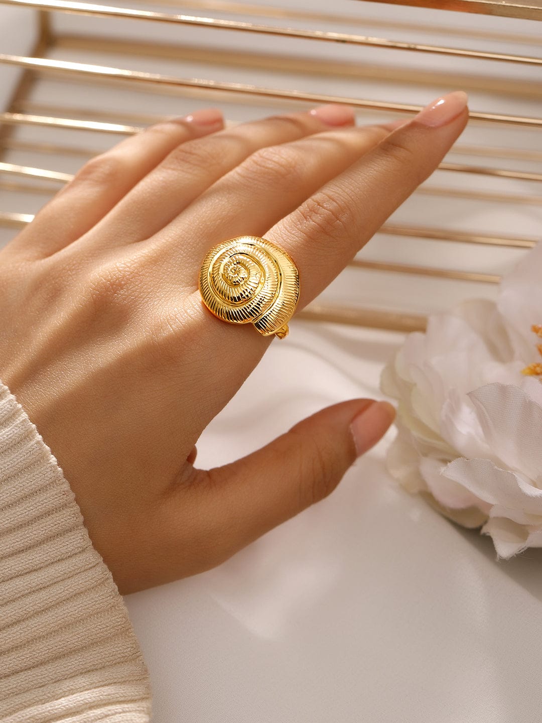 Wentra Voguish 18K Gold-Plated Adjustable Spiral Shell Motif Finger Ring
