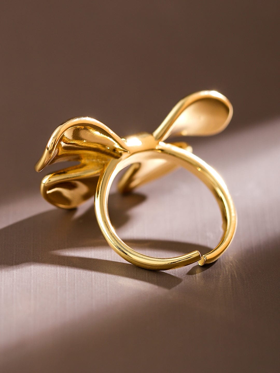 Wentra Voguish 18K Gold-Plated Bow Design Openable Adjustable Statement Ring