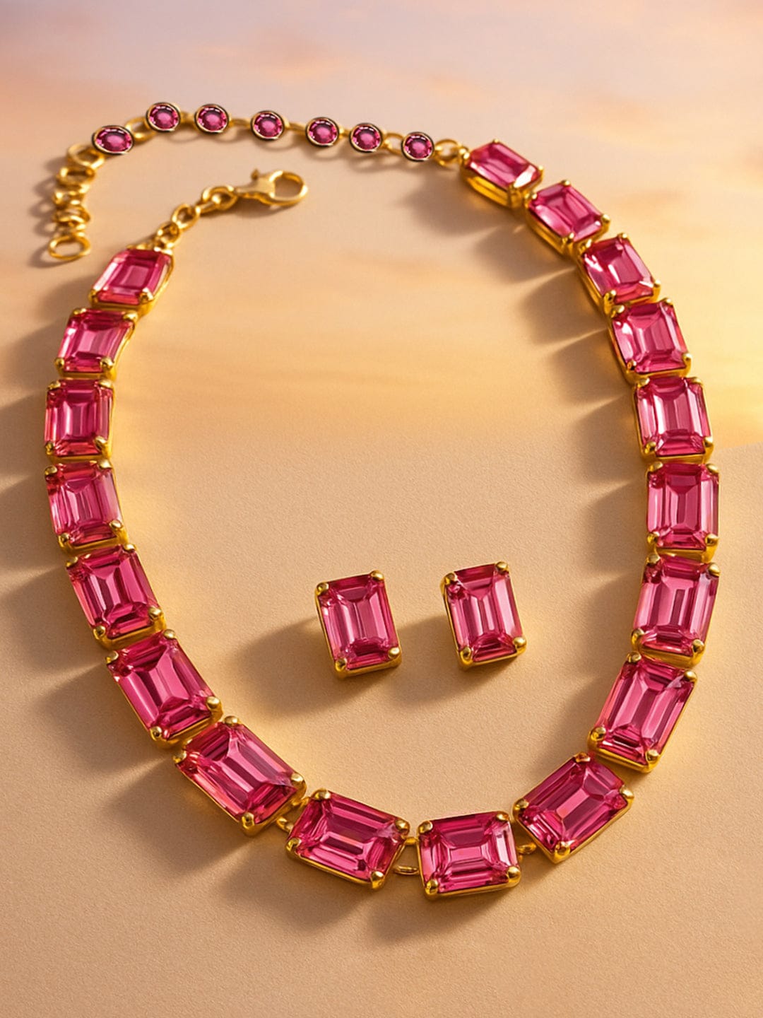 Dazzling Pink crystal necklace set