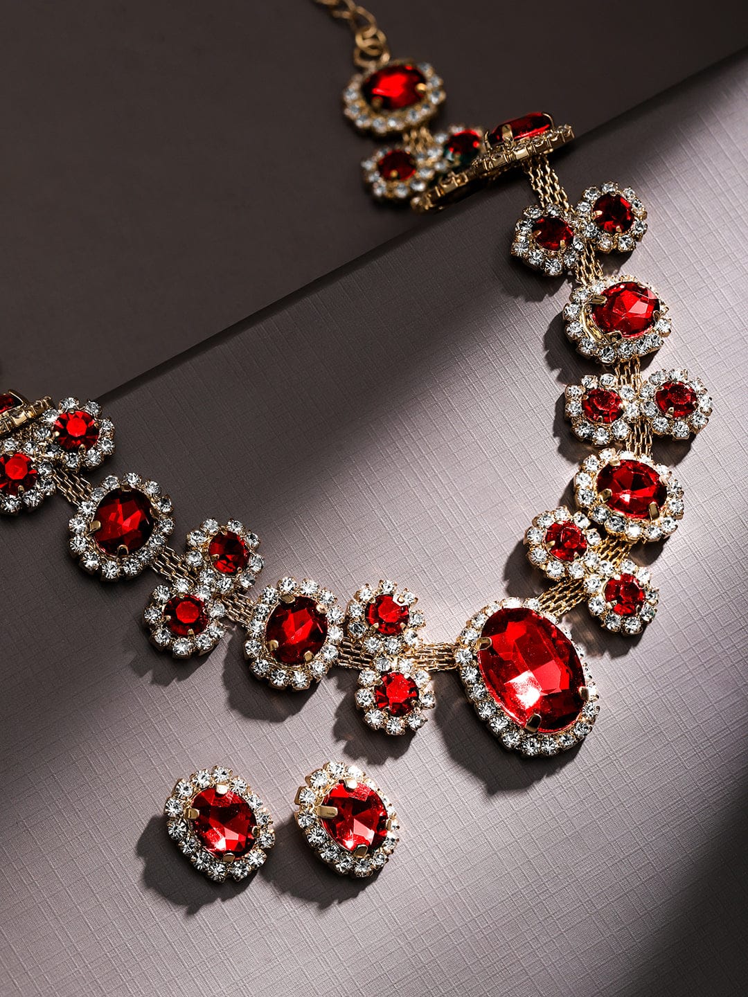 American Diamond Zirconia Ruby Necklace Set