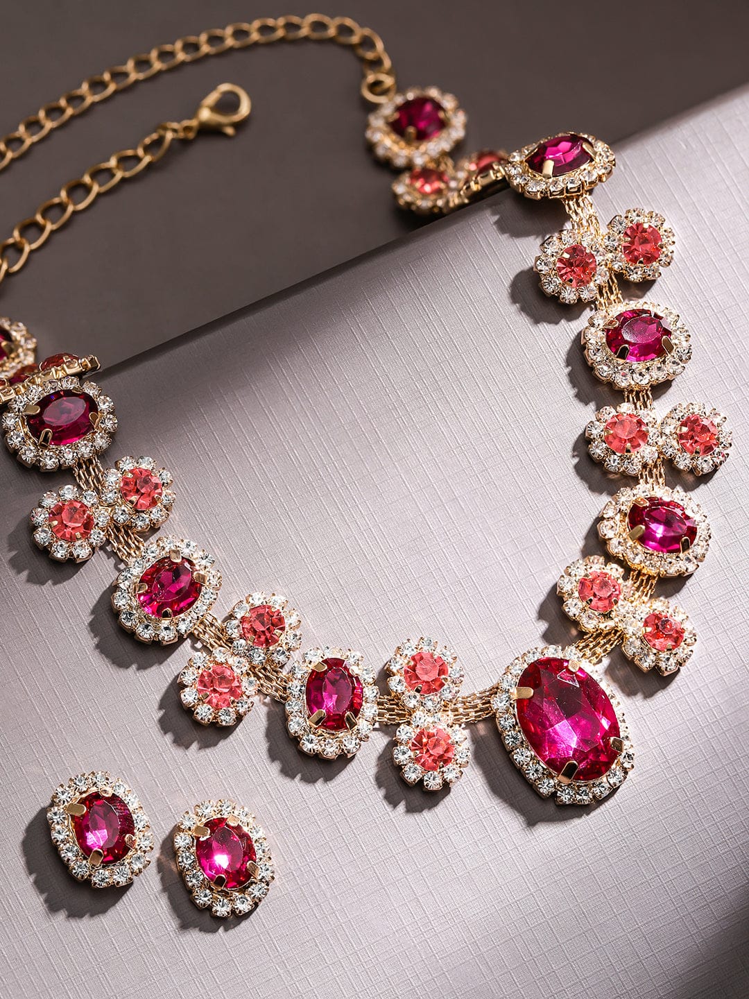 Pink Toned Crystal Necklace Set