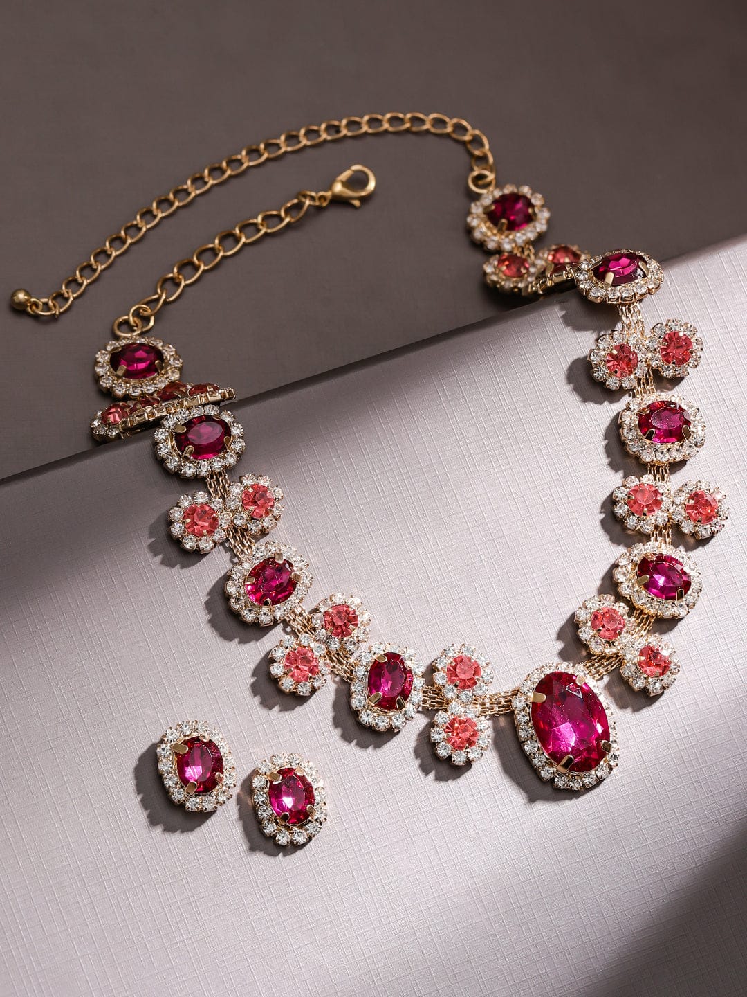Pink Toned Crystal Necklace Set