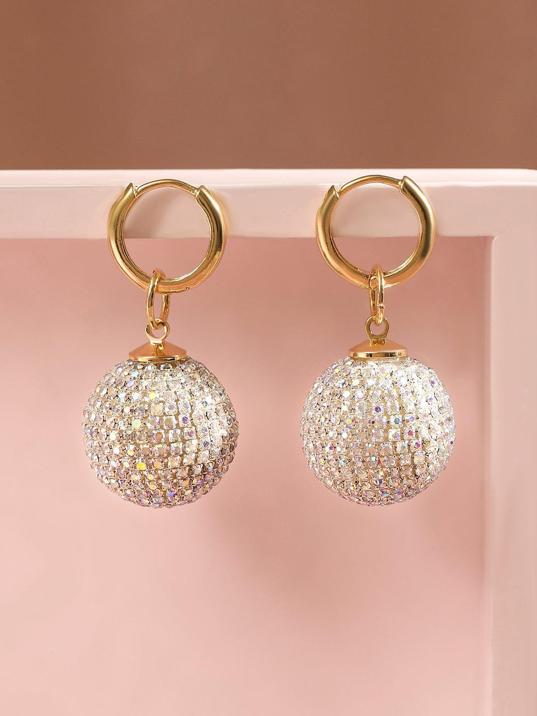 Multicolor Crystal Ball Drop Huggie Earrings