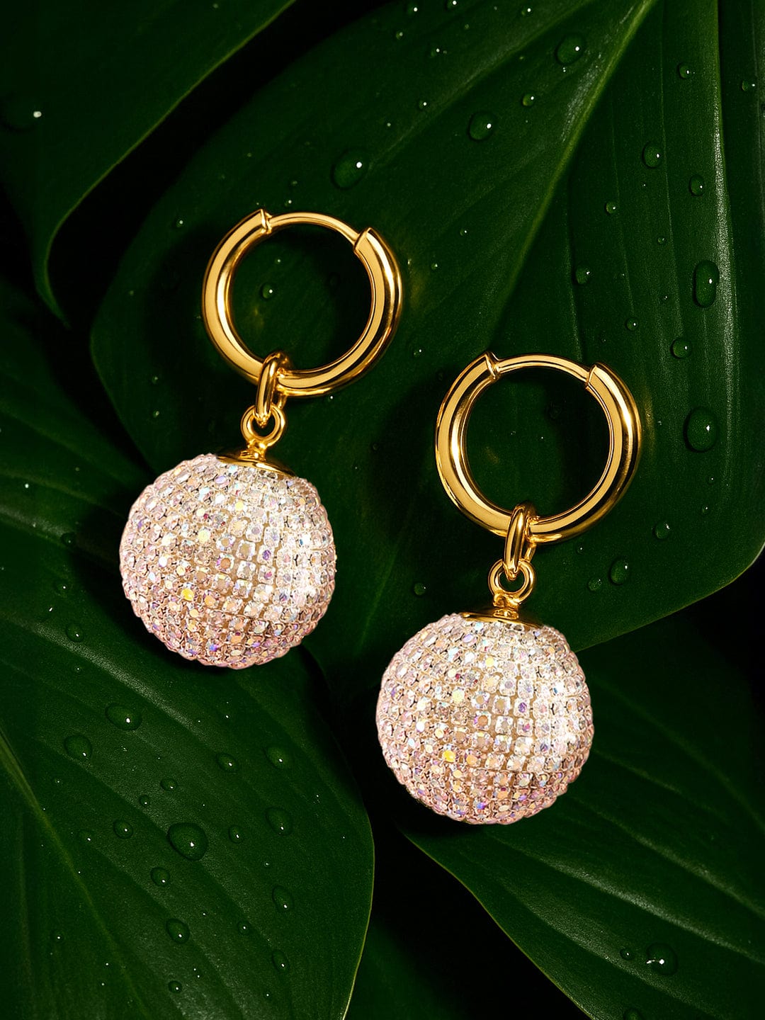 Multicolor Crystal Ball Drop Huggie Earrings