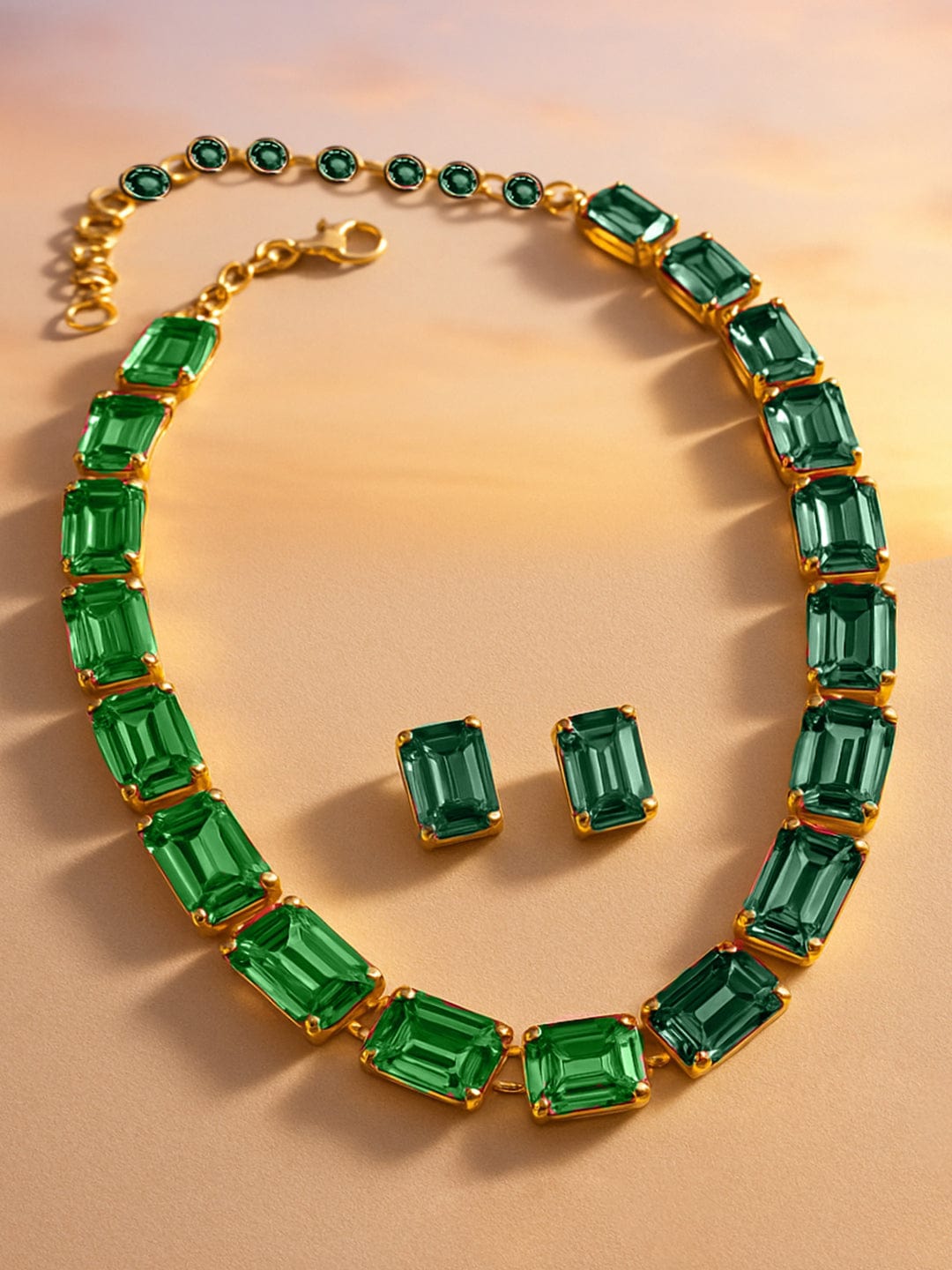 Ombre Green Chunky Crystal Necklace Set