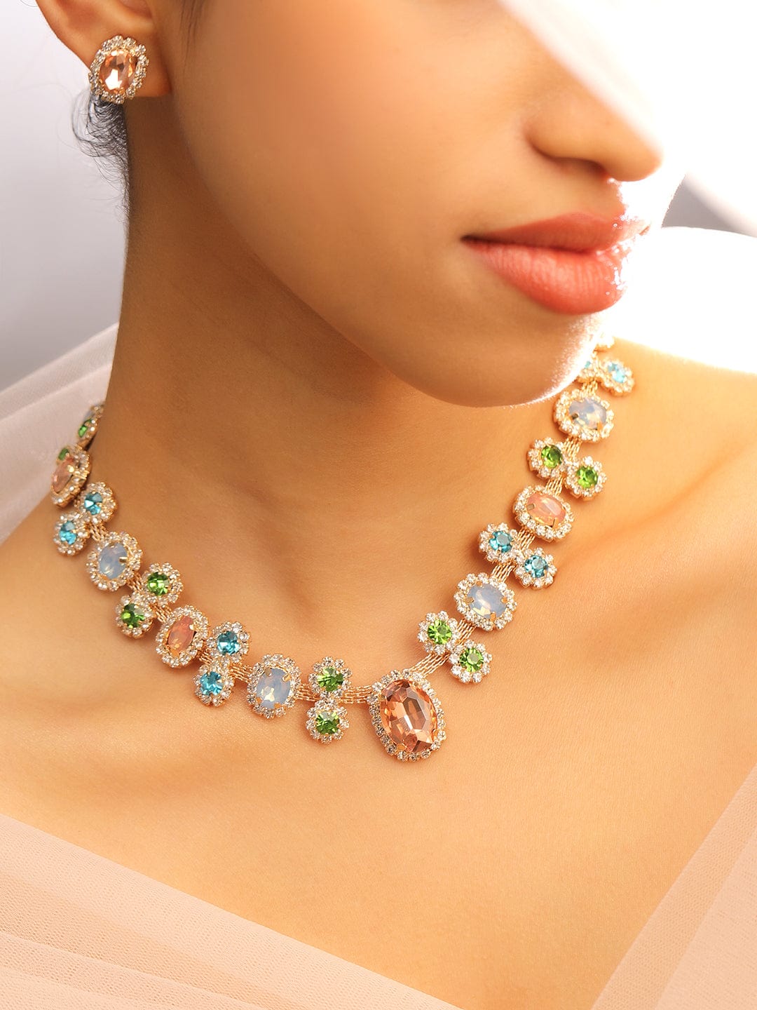 American Diamond Zirconia Multicolor Necklace Set