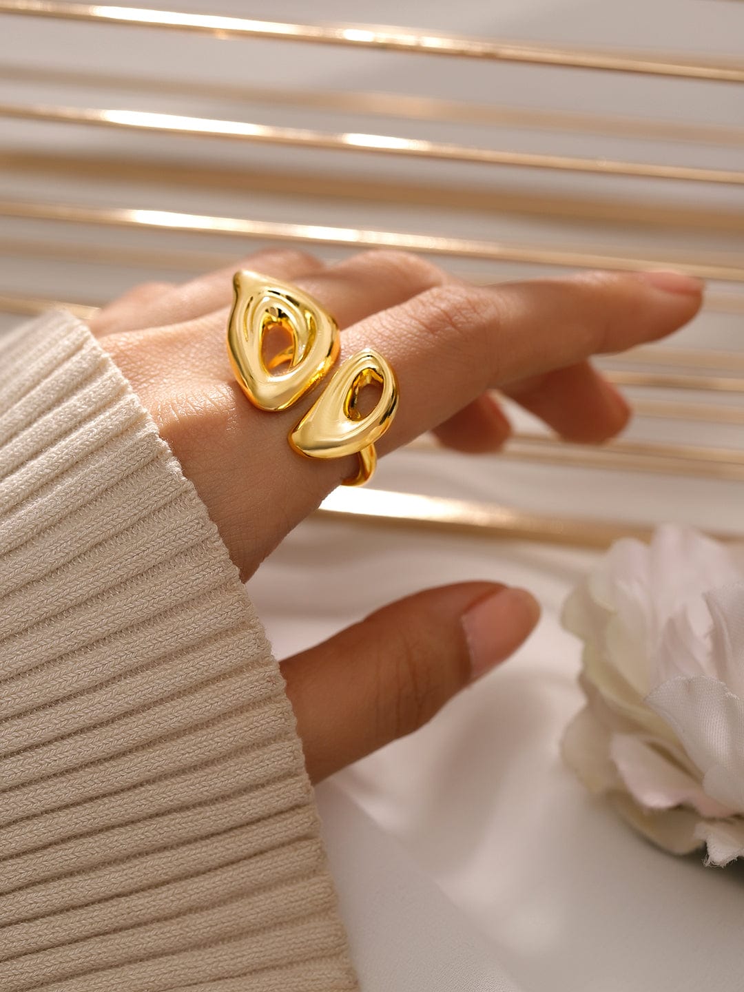 Wentra Voguish 18K Gold-Plated Sculptural Statement Openable Ring