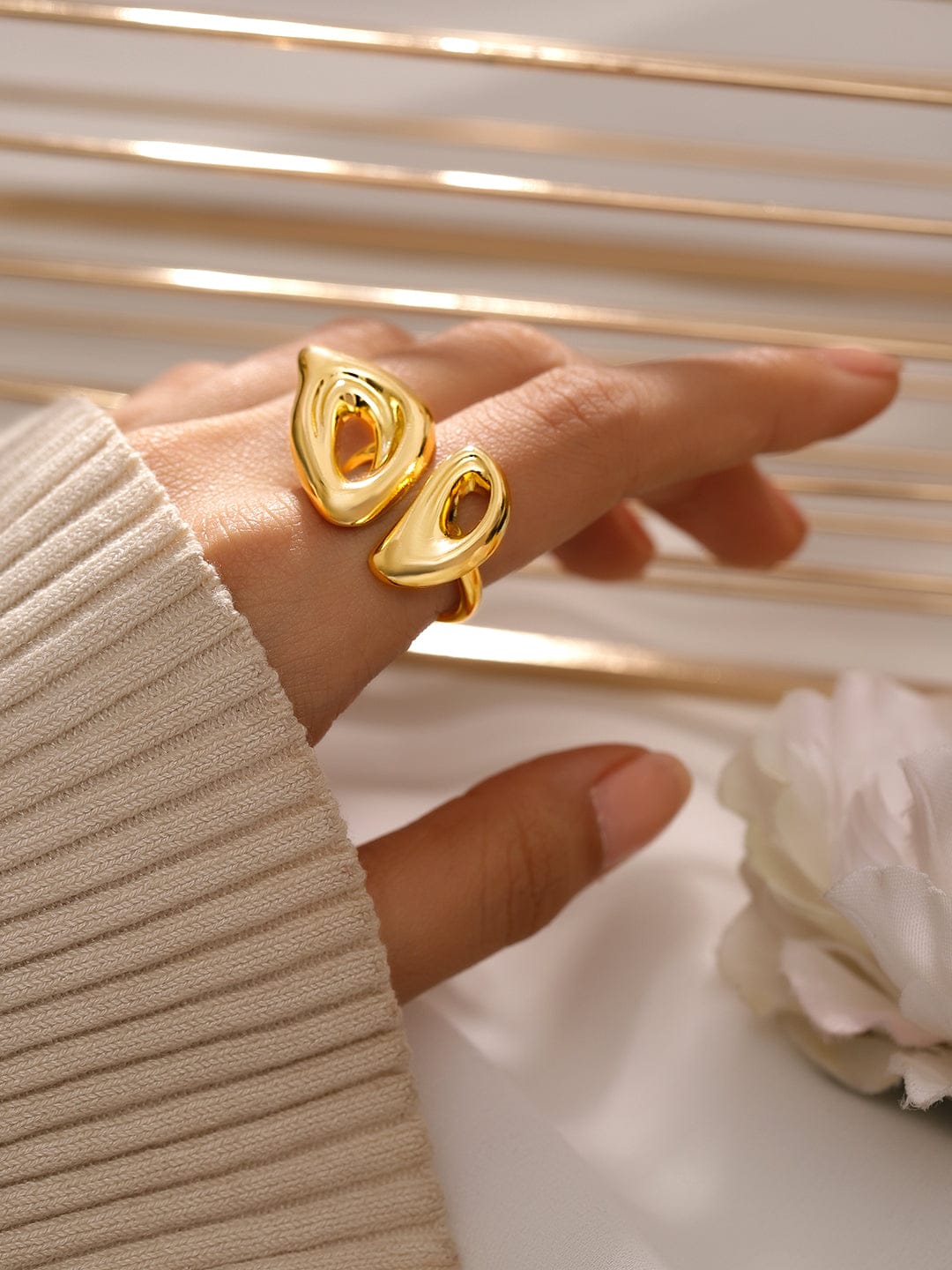 Wentra Voguish 18K Gold-Plated Sculptural Statement Openable Ring