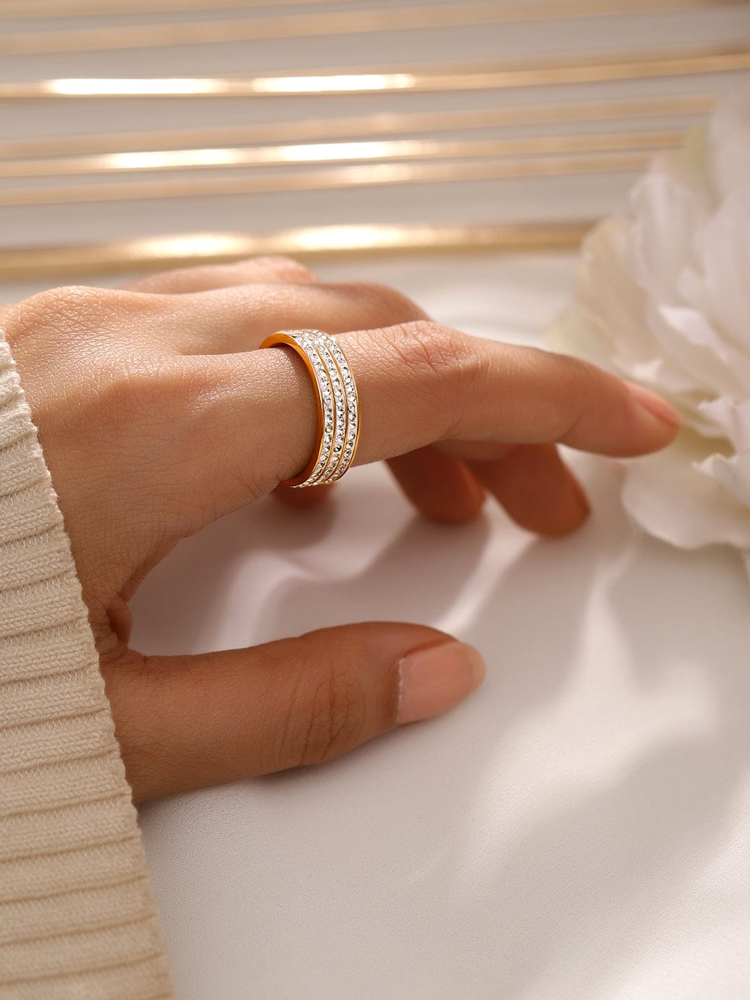 Triple Layer Eternity Gold Plated Stainless Steel Brand Ring