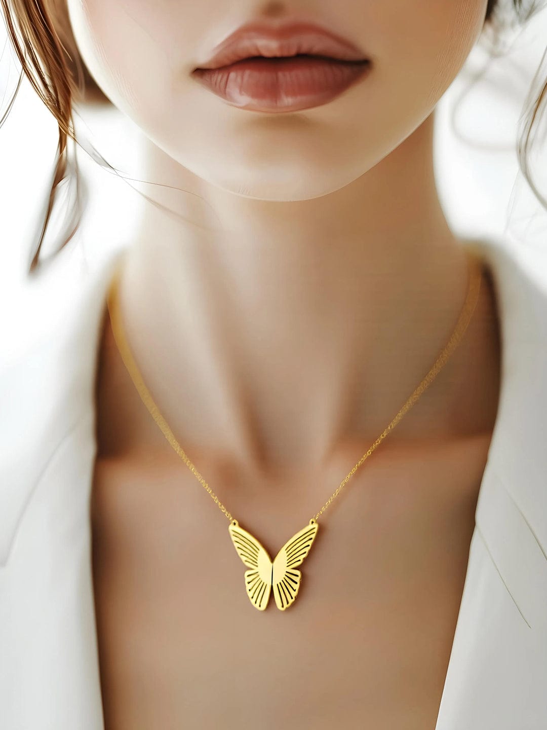 Gold Toned Butterfly Pendant For Women