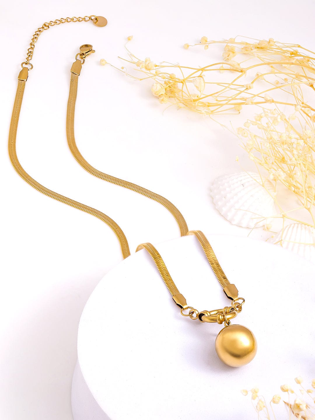Wentra Voguish 18K Gold Plated Stainless Steel Tarnish-Free Waterproof Demi-Fine Ball Pendant Necklace