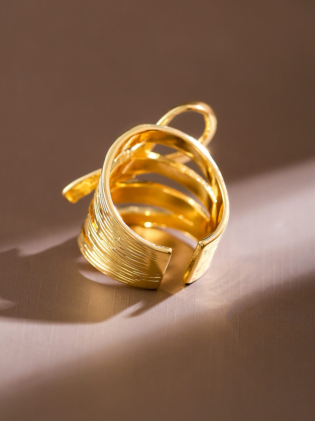 Wentra Voguish 18K Gold-Plated Textured Ribbon Statement Adjustable Ring