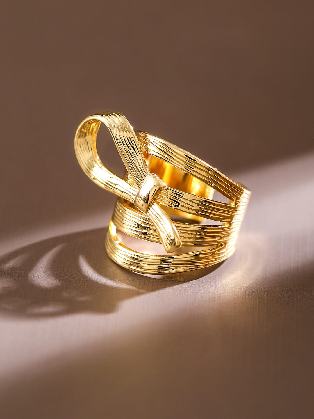 Wentra Voguish 18K Gold-Plated Textured Ribbon Statement Adjustable Ring