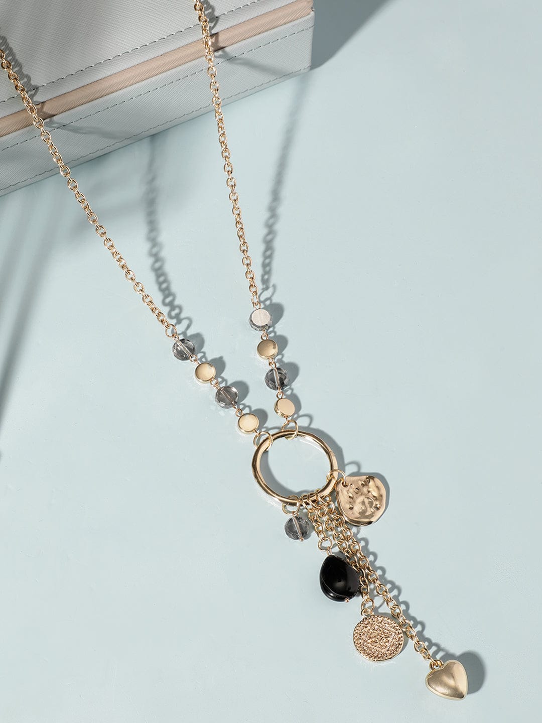 Multicolor Heart Motif Gold Necklace