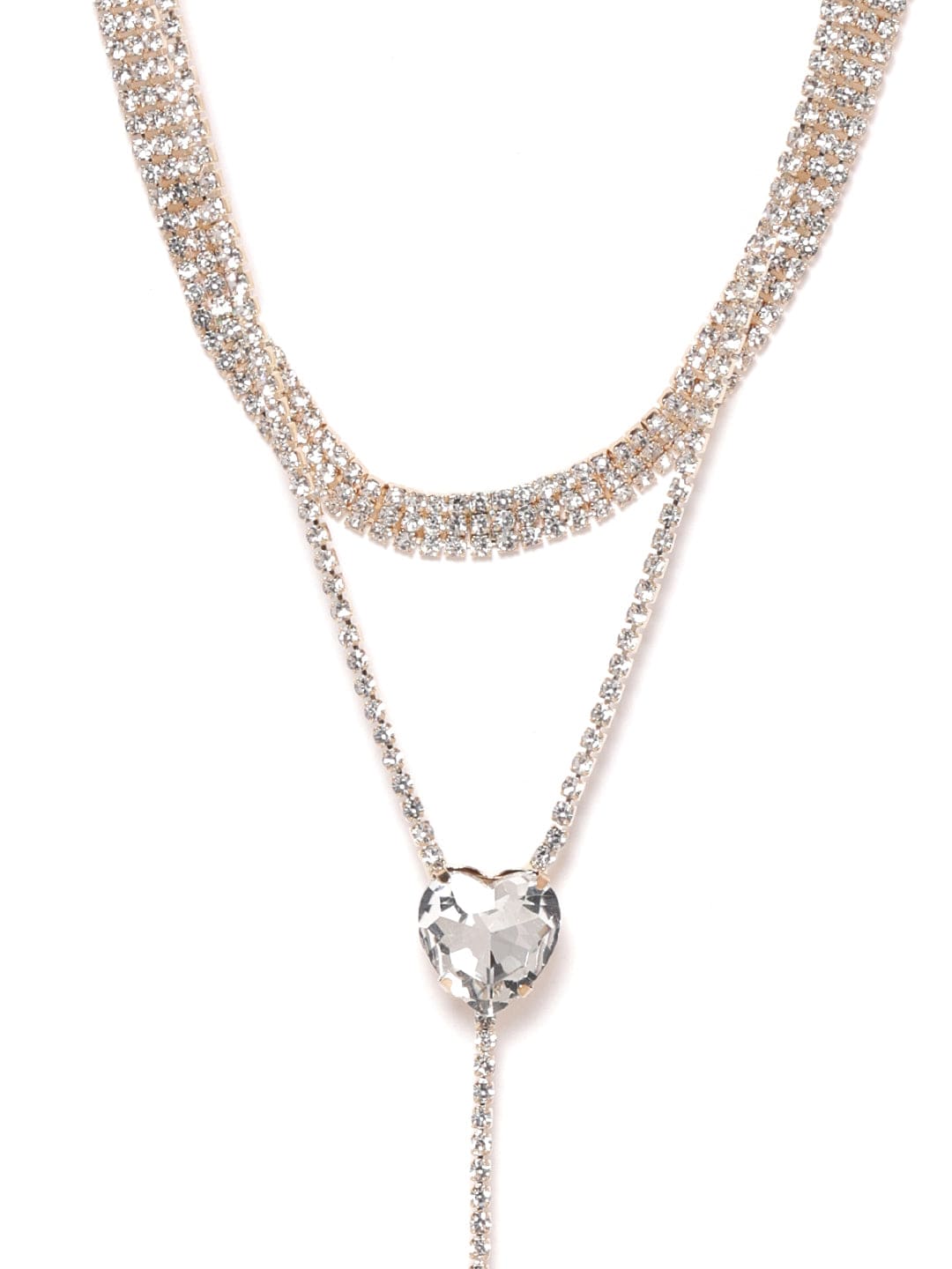 Crystal Studded Layered Heart Necklace