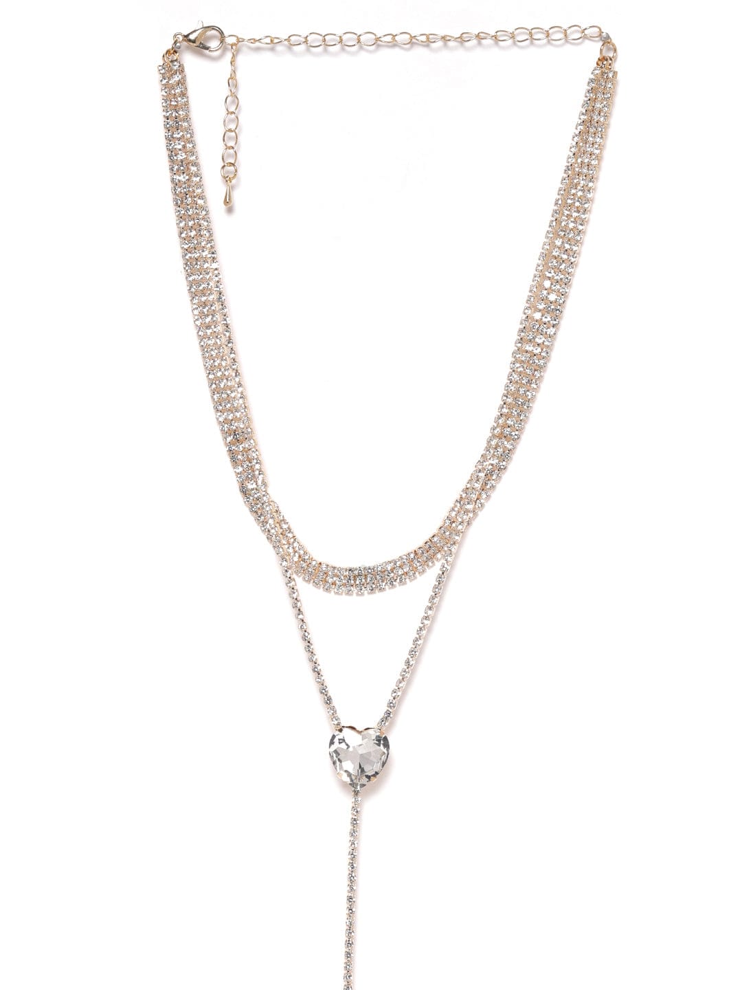Crystal Studded Layered Heart Necklace