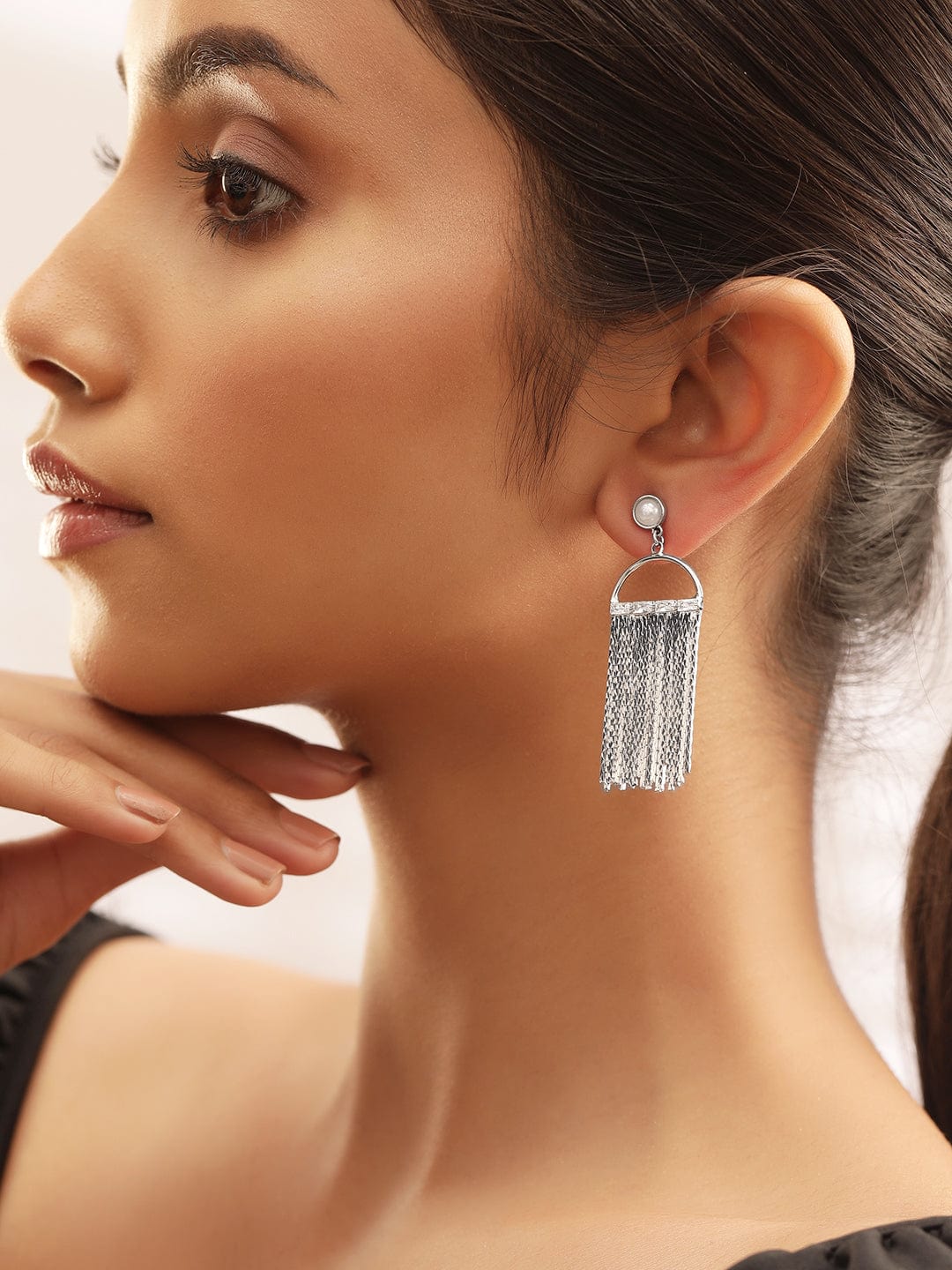 White Tassel Dangler Earrings