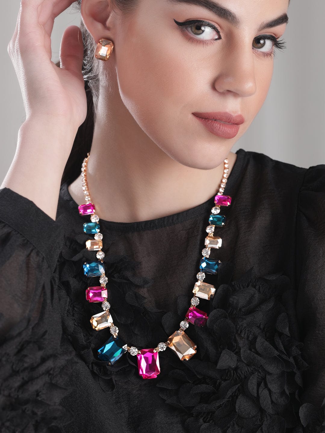 Multi Colored Crystal Chunky Necklace Set