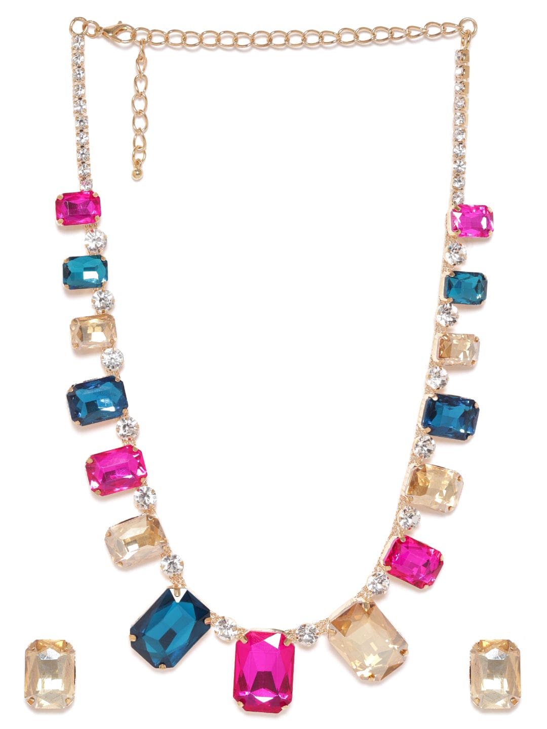 Multi Colored Crystal Chunky Necklace Set