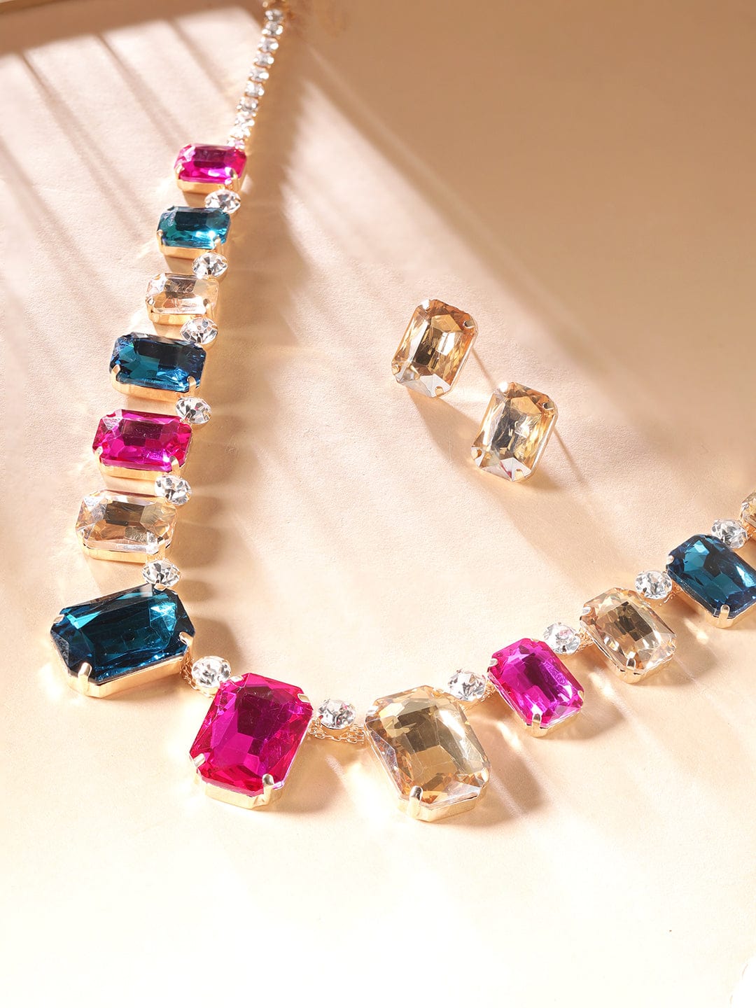 Multi Colored Crystal Chunky Necklace Set