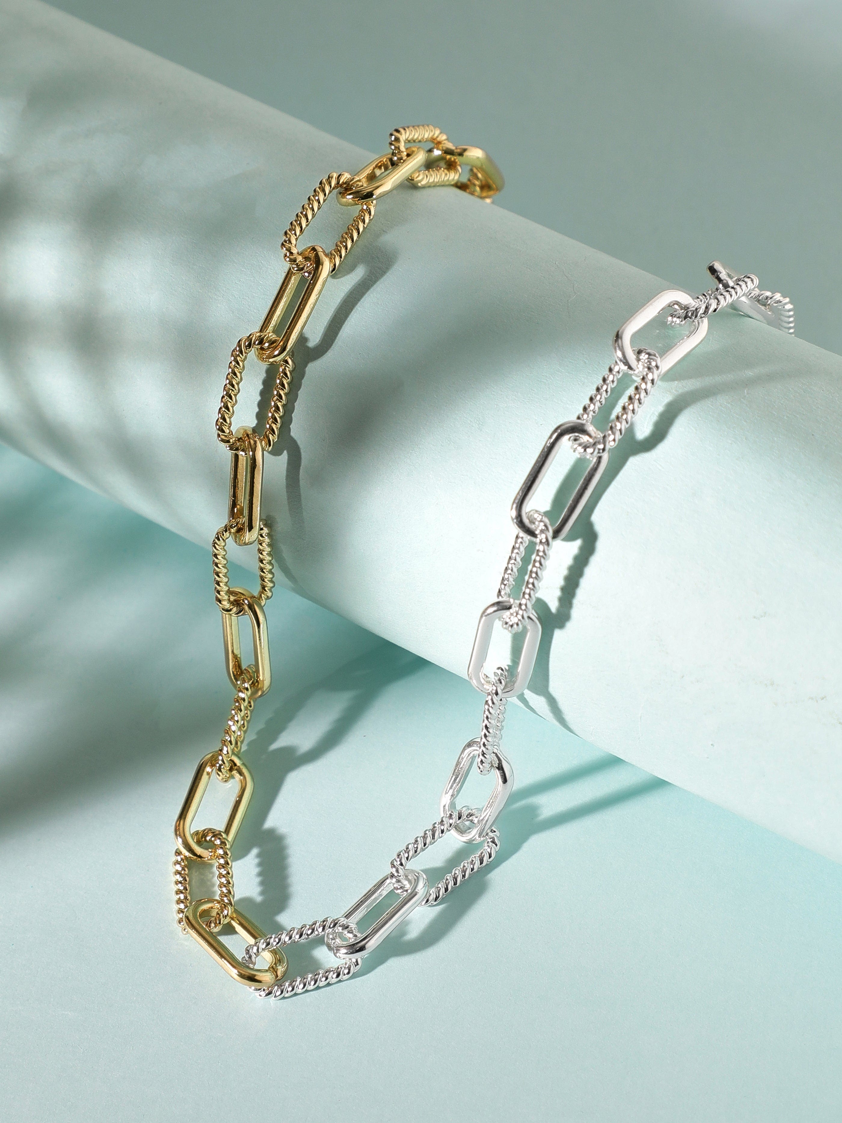 Wentra Voguish Gold  Rhodium Plated Cuban Shape Chain
