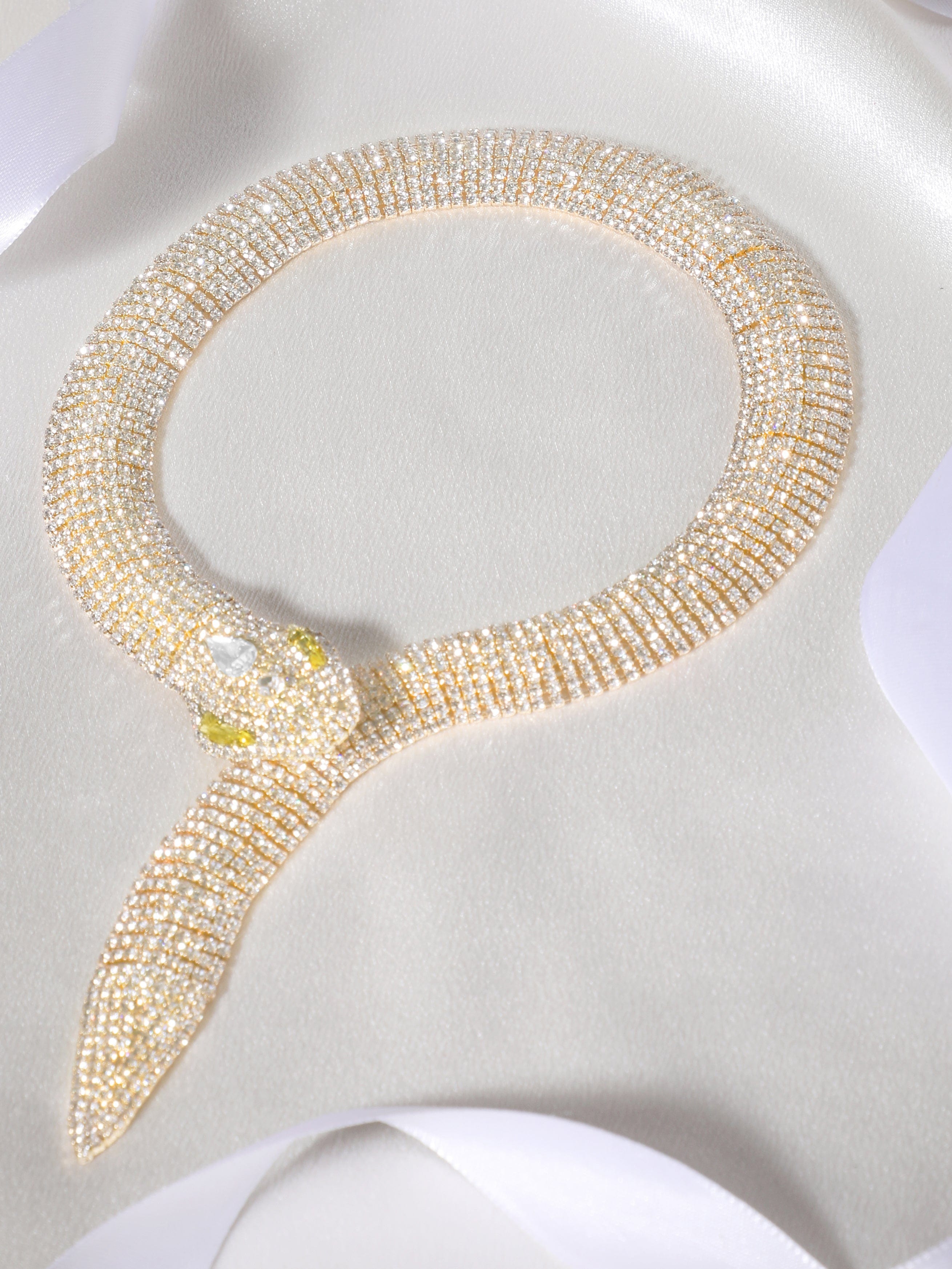 Golden Serpent Zircon Statement Necklace
