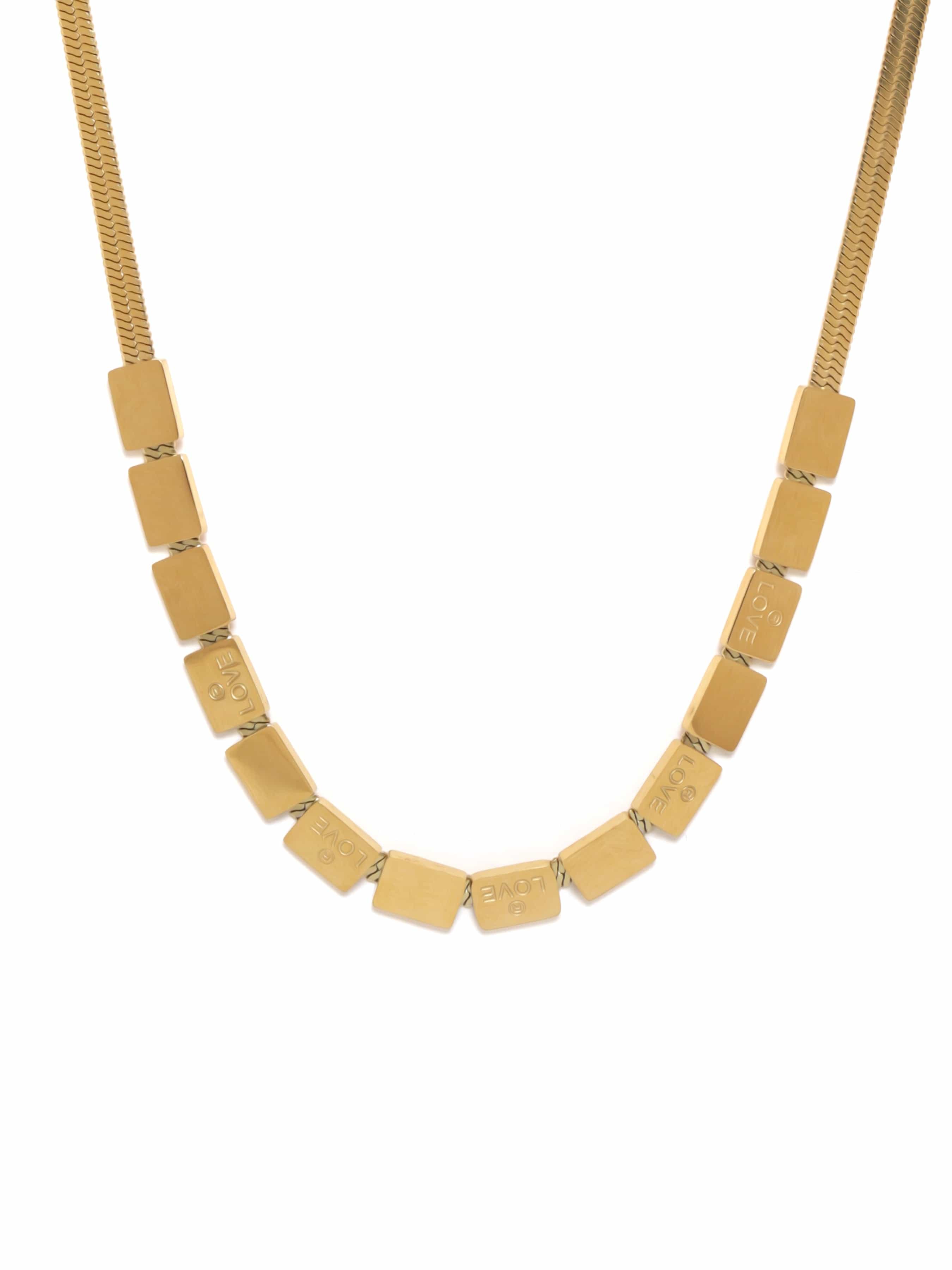Love Engraved Cube Beaded Gold Necklace