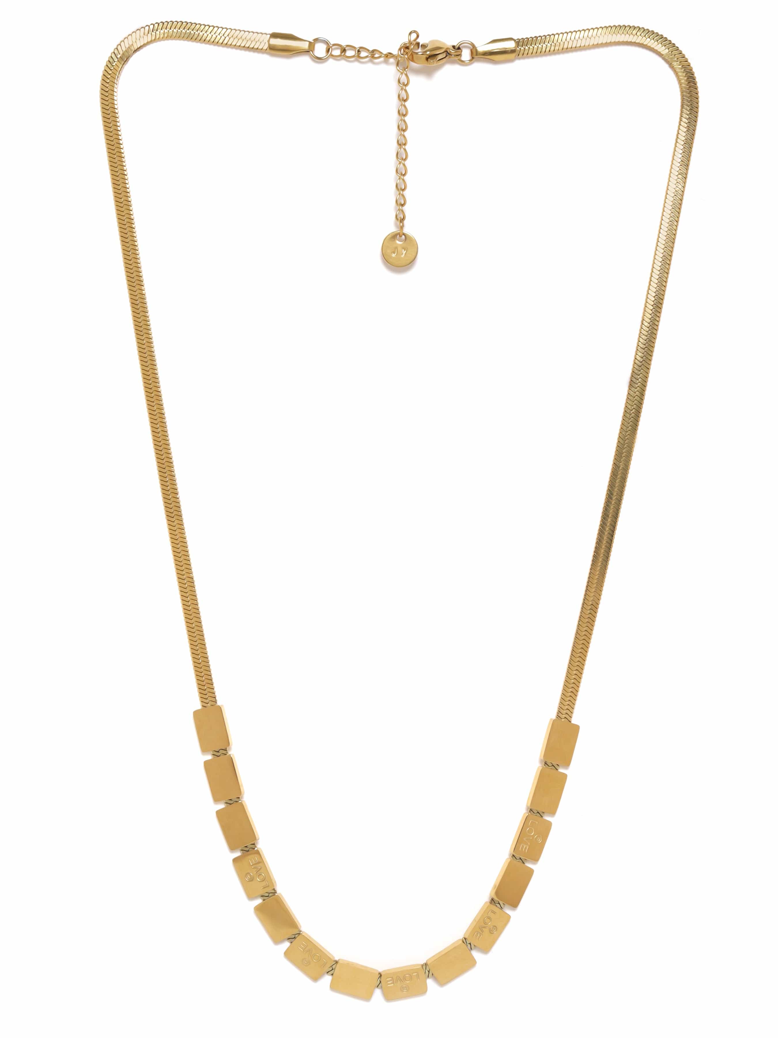 Love Engraved Cube Beaded Gold Necklace