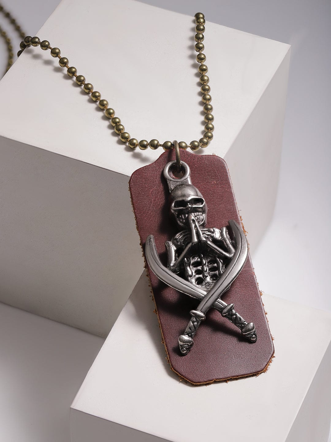 Wentra Voguish Men Brown Lather Animal Motif Pendant With Chains