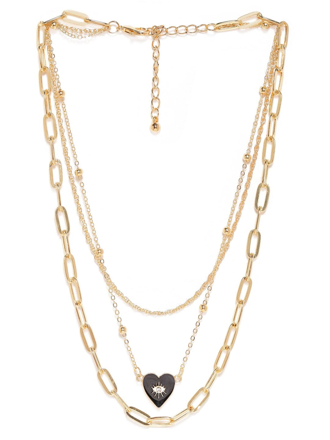 Evil Eye Black Heart Gold Toned Layered Necklace