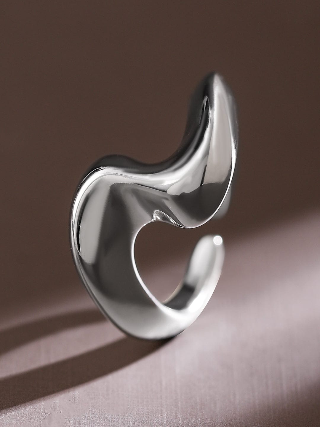 Wentra Voguish Rhodium-Plated Abstract Adjustable Ring