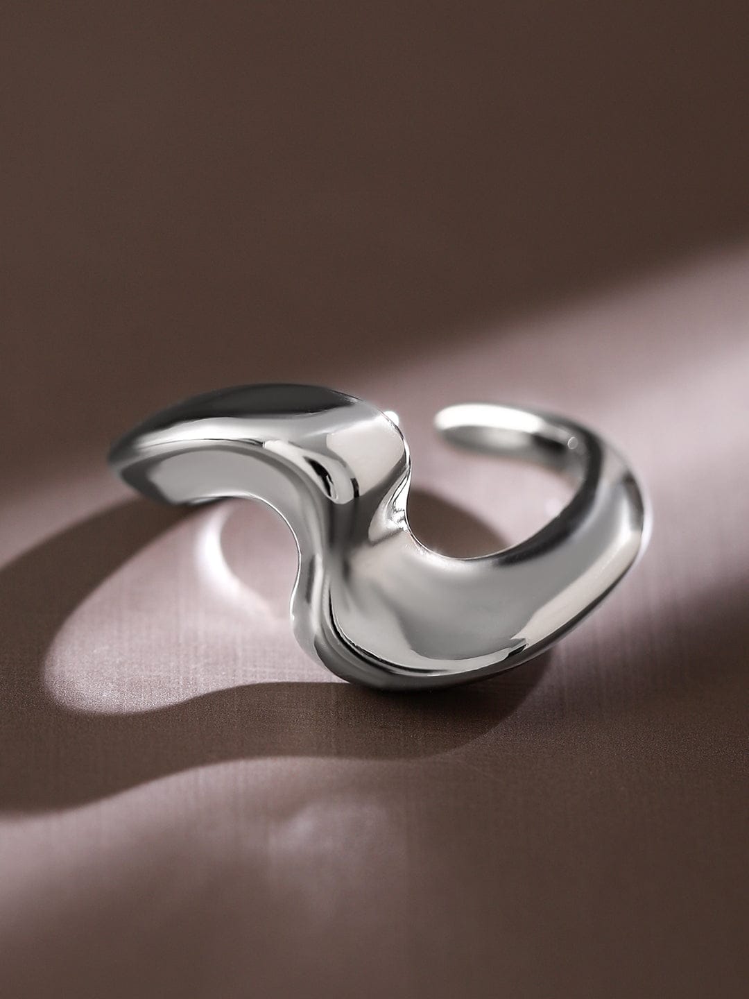 Wentra Voguish Rhodium-Plated Abstract Adjustable Ring