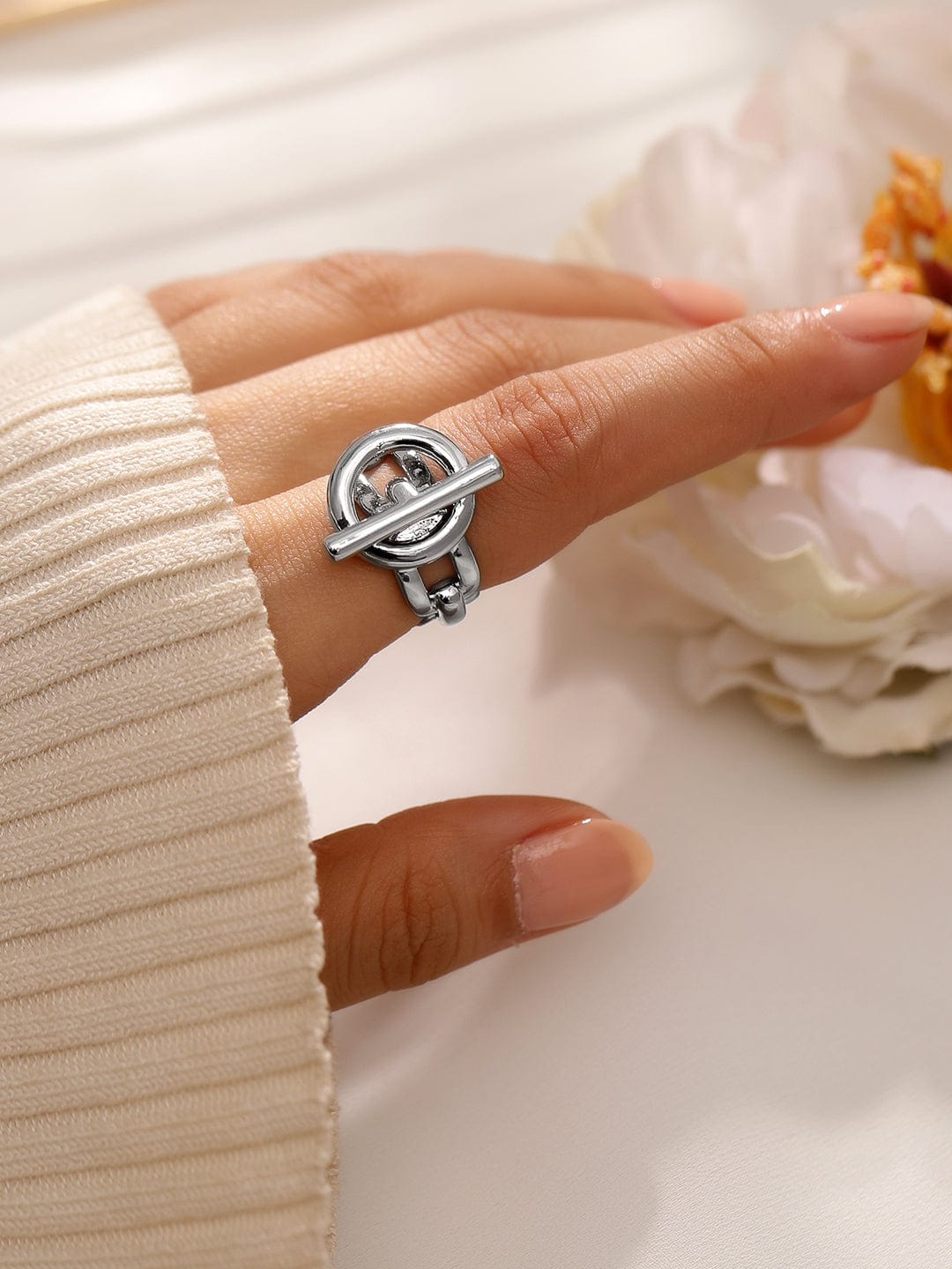 Wentra Voguish Rhodium-Plated Adjustable Chain-Link Statement Ring