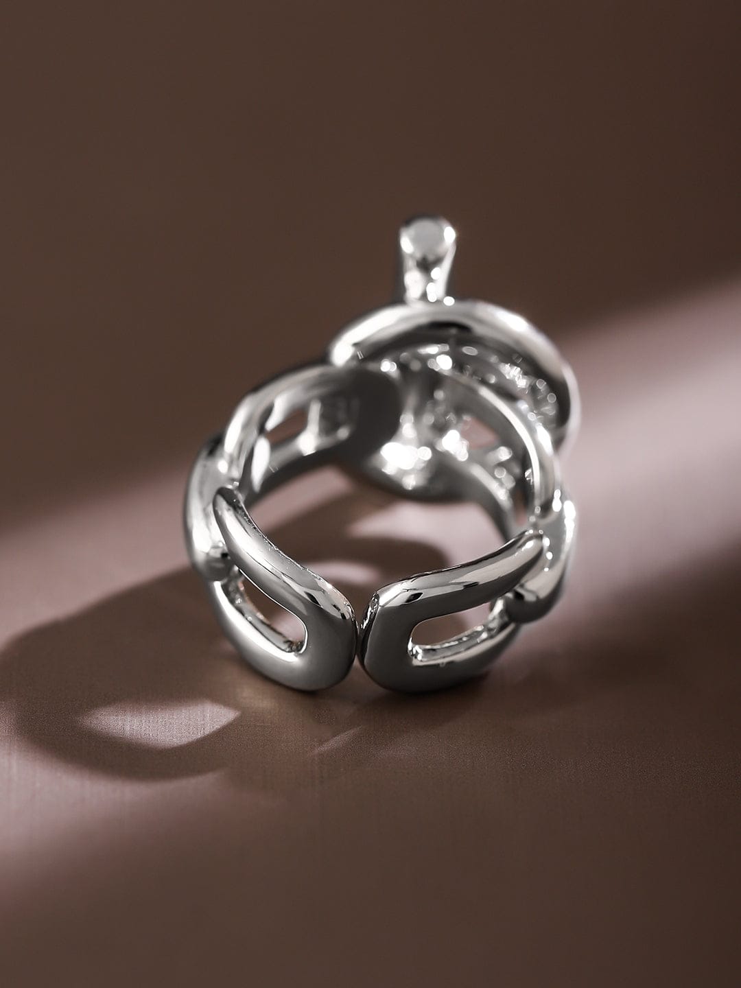 Wentra Voguish Rhodium-Plated Adjustable Chain-Link Statement Ring