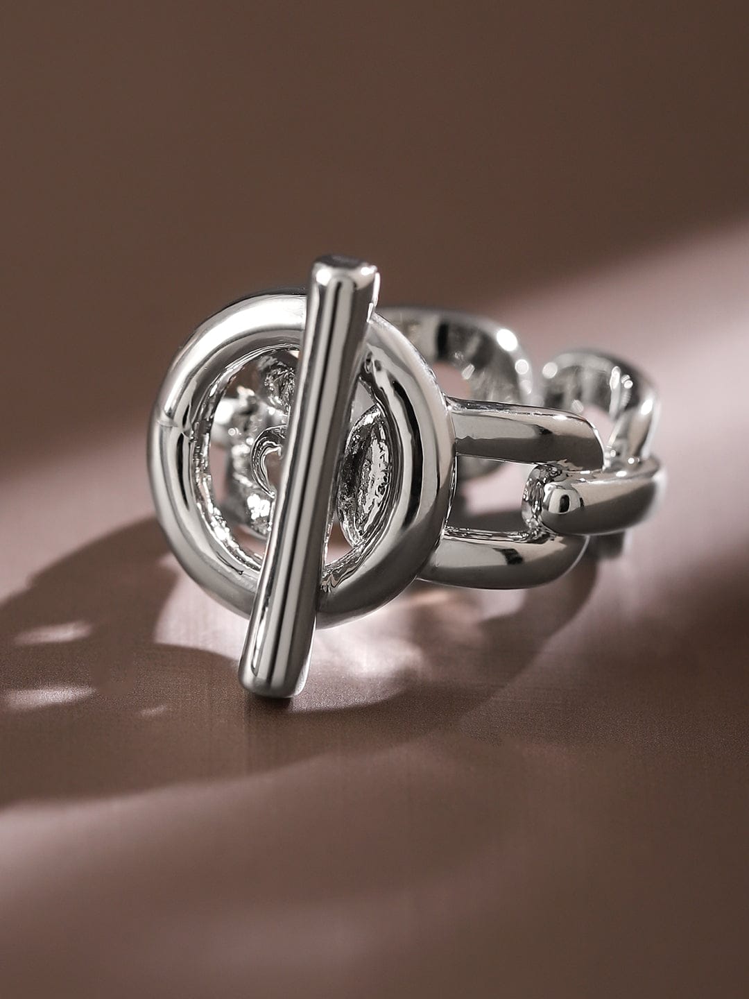 Wentra Voguish Rhodium-Plated Adjustable Chain-Link Statement Ring
