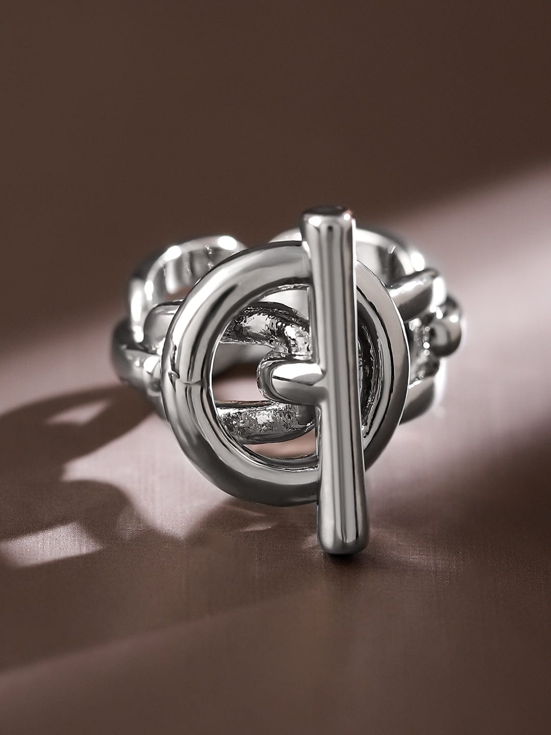 Wentra Voguish Rhodium-Plated Adjustable Chain-Link Statement Ring